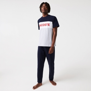 Men's Colourblock Stretch Cotton Long Pyjama Set