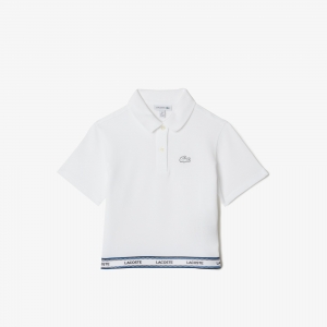 Girls' Lacoste Printed Band Cotton Pique Cropped Polo