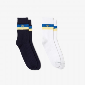 Unisex High-Cut Striped Ribbed Cotton Socks Two-Pack