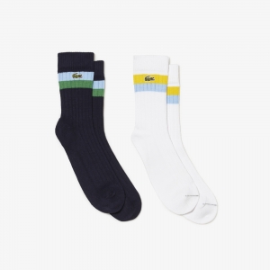 Unisex High-Cut Striped Ribbed Cotton Socks Two-Pack