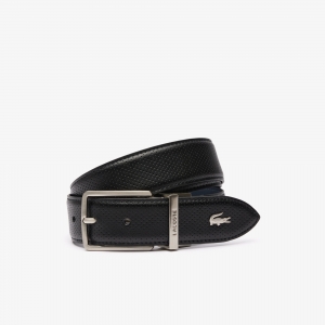 Men's Lacoste Engraved Buckle Reversible Piqu  Leather Belt