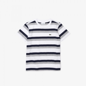 Unisex Kids' Crew Neck Striped Cotton T-Shirt